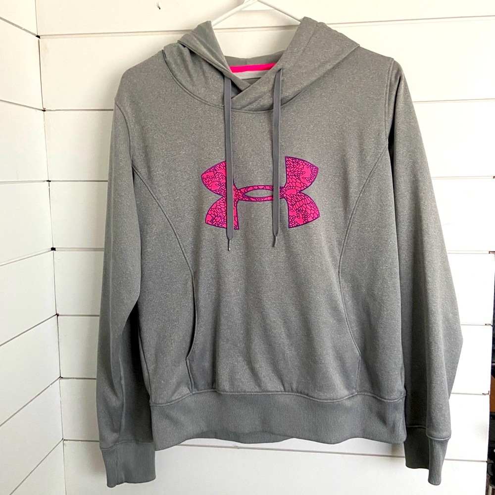 Under Armour storm grey hoodie with pink logo